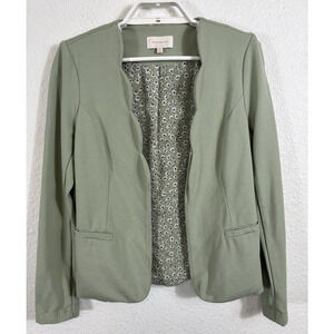 Skies Are Blue‎ Blazer Womens XS Sage Green Scalloped Open Front Rayon Blend